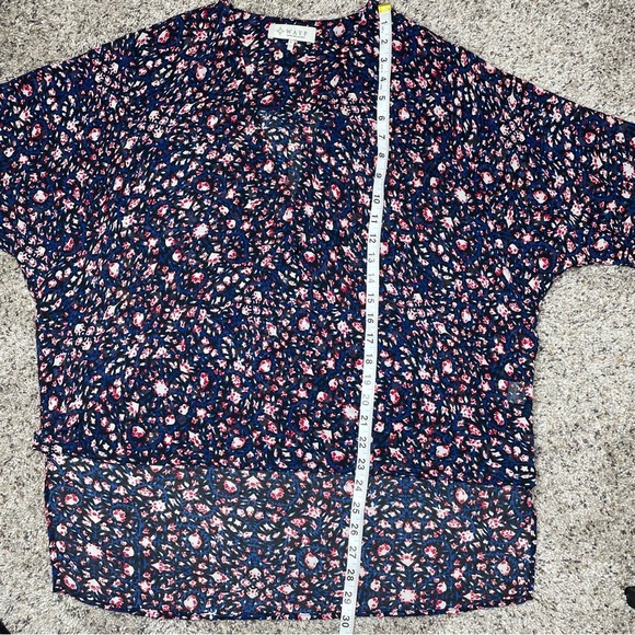 WAYF High Low Floral Faux Wrap Surplice Blouse Top Large 3/4 Sleeve Multicolor - Picture 9 of 9